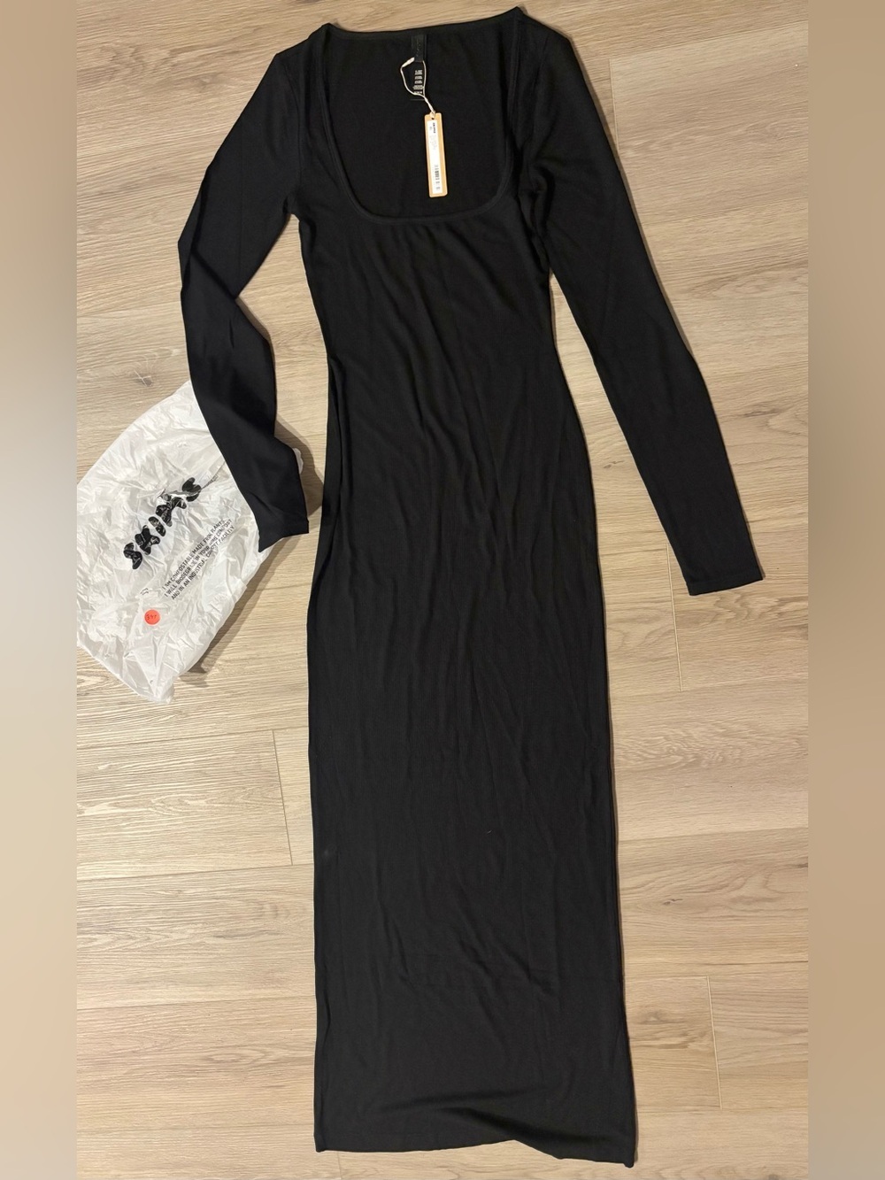 SKIMS Dress Black Maxi Long Sleeve Scoop Dress MSRP $90
